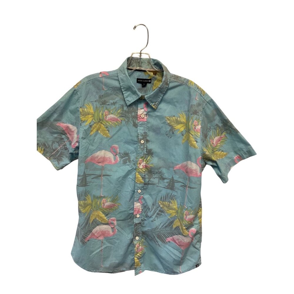 Ocean Current Mens Tropical Flamingo Short Sleeve Button-Up Shirt Size L